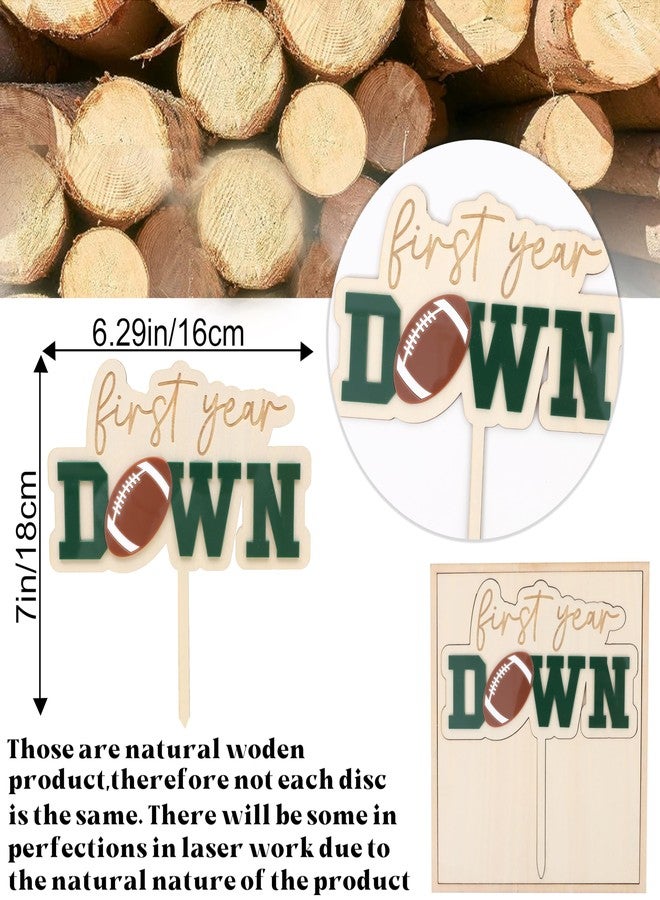 Jissoo First Year Down Wooden Cake Topper,Football 1st Birthday Party Decorations,Sports One Birthday Wood Cake Topper,Little Footballer Smash Cake Photo Props (First Year Down Wooden) - Image 2